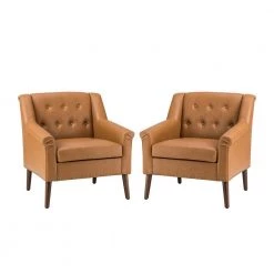 Nycteus Camel Vegan Leather Armchair with Nailhead Trim Set of 2 by JAYDEN CREATION