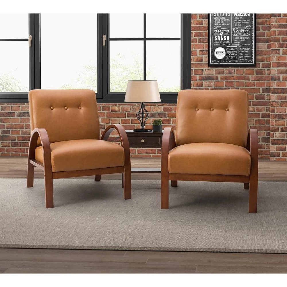 Byblis Vegan Leather Camel Armchair with Wooden Legs (Set of 2) by JAYDEN CREATION 10 Byblis Vegan Leather Camel Armchair with Wooden Legs (Set of 2) by JAYDEN CREATION - Image 10