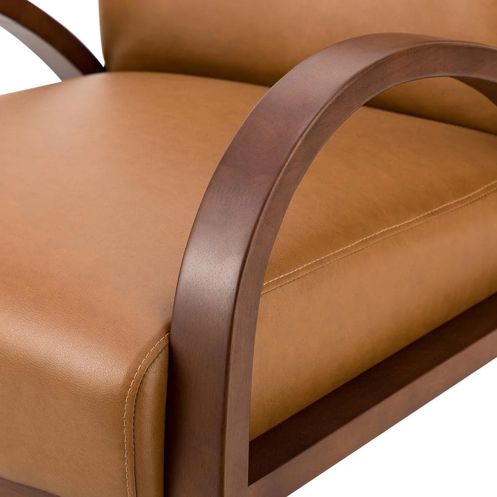 Byblis Vegan Leather Camel Armchair with Wooden Legs (Set of 2) by JAYDEN CREATION 7 Byblis Vegan Leather Camel Armchair with Wooden Legs (Set of 2) by JAYDEN CREATION - Image 7