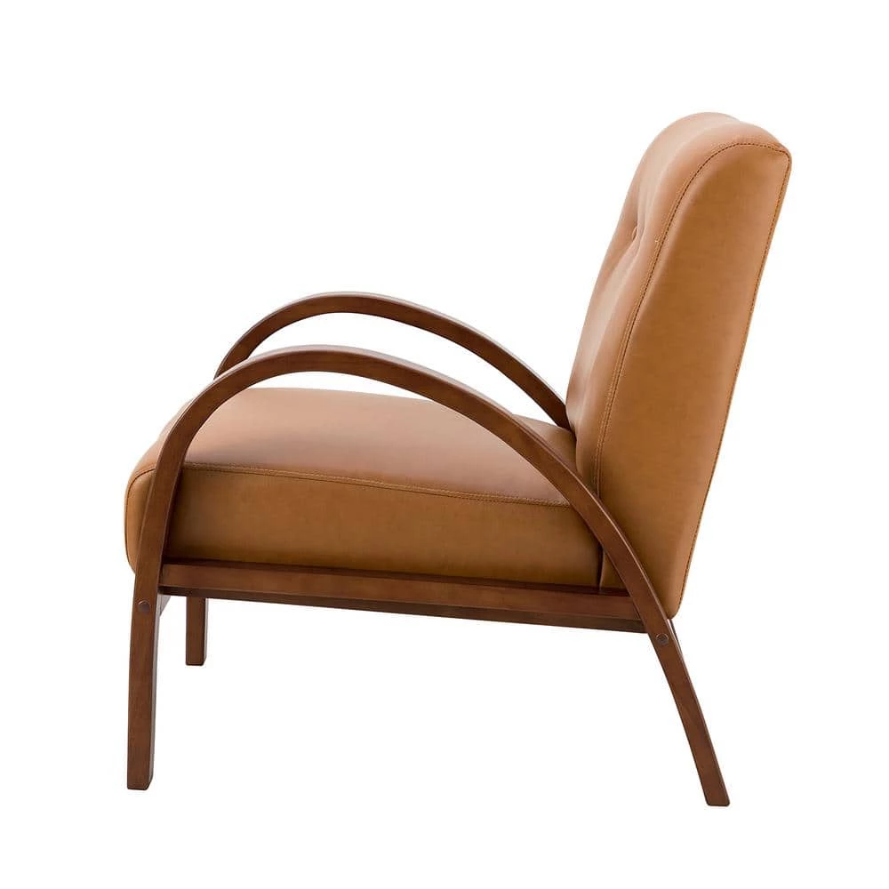 Byblis Vegan Leather Camel Armchair with Wooden Legs (Set of 2) by JAYDEN CREATION 2 Byblis Vegan Leather Camel Armchair with Wooden Legs (Set of 2) by JAYDEN CREATION - Image 2