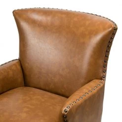 Bonnot Camel Solid and Manufactured Wooden Upholstered Faux Leather Armchair with Nailhead Trim by JAYDEN CREATION -JAYDEN CREATION Sales camel jayden creation accent chairs chlj0302 camel 1f 1000