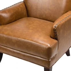 Bonnot Camel Solid and Manufactured Wooden Upholstered Faux Leather Armchair with Nailhead Trim by JAYDEN CREATION -JAYDEN CREATION Sales camel jayden creation accent chairs chlj0302 camel 4f 1000