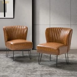 Christiano Camel Comfy Side Chair with Metal Base (Set of 2) by JAYDEN CREATION -JAYDEN CREATION Sales camel jayden creation accent chairs chm0196 camel s2 31 1000