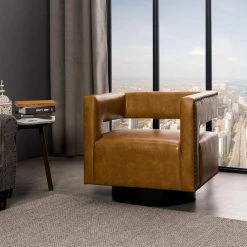 Ferrero Camel Swivel Barrel Chair with Nailhead Trim by JAYDEN CREATION -JAYDEN CREATION Sales camel jayden creation accent chairs chm0444 camel 31 1000