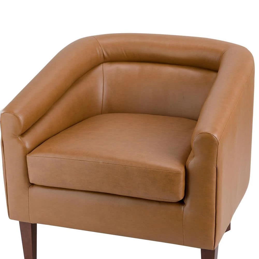 Liz Camel Vegan Leather Barrel Chair with Wooden Legs (Set of 2) by JAYDEN CREATION 6 Liz Camel Vegan Leather Barrel Chair with Wooden Legs (Set of 2) by JAYDEN CREATION - Image 6