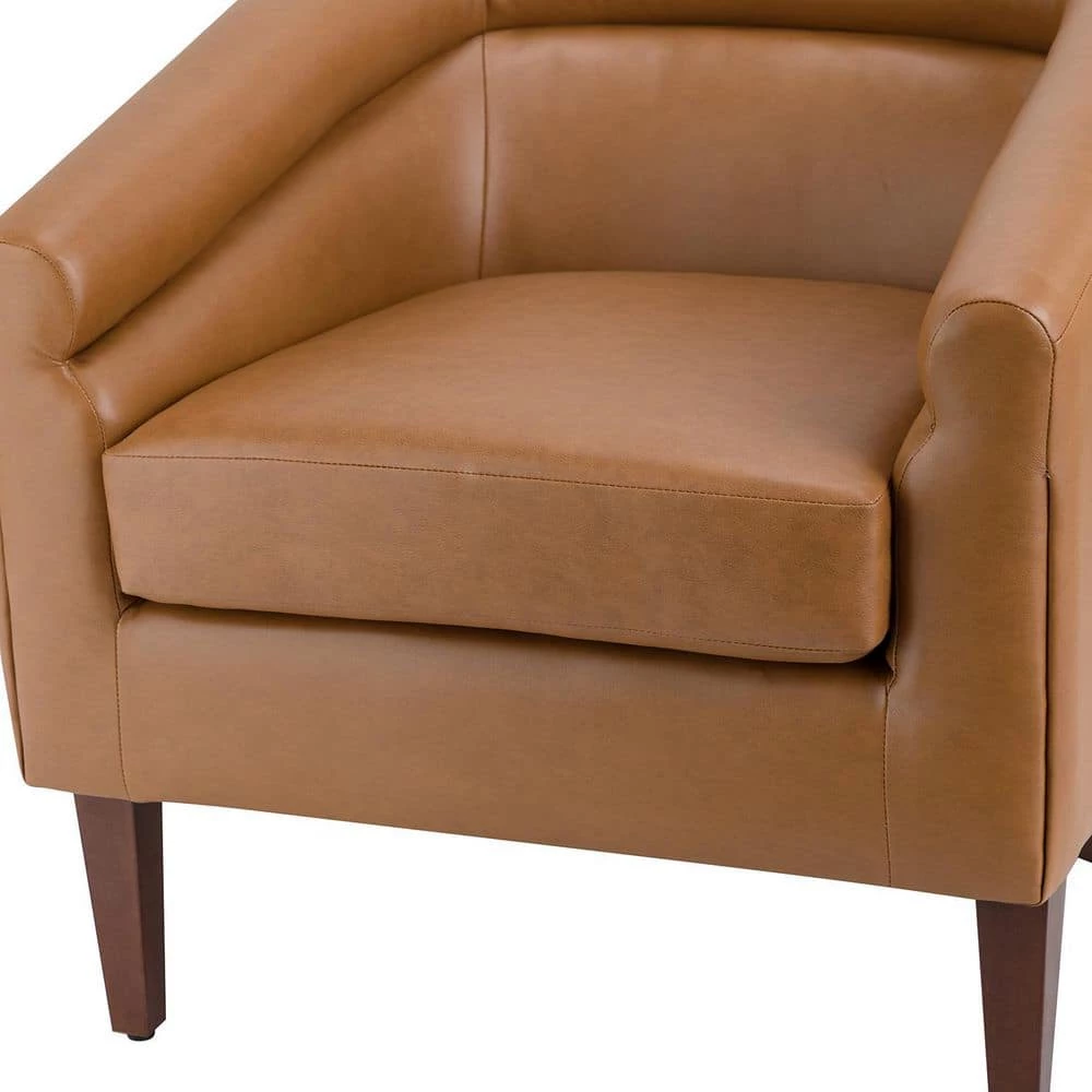 Liz Camel Vegan Leather Barrel Chair with Wooden Legs (Set of 2) by JAYDEN CREATION 5 Liz Camel Vegan Leather Barrel Chair with Wooden Legs (Set of 2) by JAYDEN CREATION - Image 5