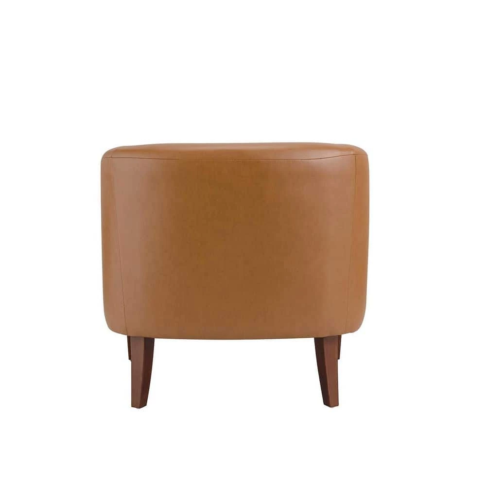 Liz Camel Vegan Leather Barrel Chair with Wooden Legs (Set of 2) by JAYDEN CREATION 3 Liz Camel Vegan Leather Barrel Chair with Wooden Legs (Set of 2) by JAYDEN CREATION - Image 3