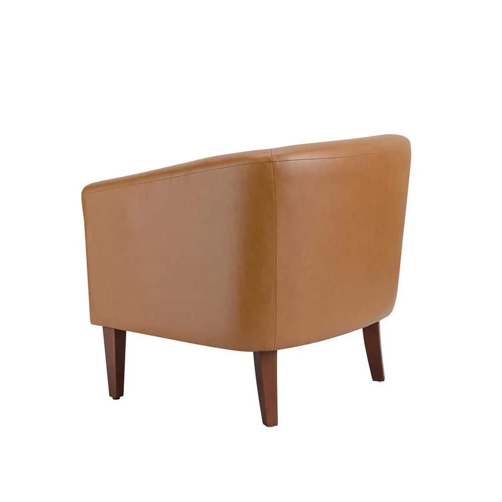 Liz Camel Vegan Leather Barrel Chair with Wooden Legs (Set of 2) by JAYDEN CREATION 4 Liz Camel Vegan Leather Barrel Chair with Wooden Legs (Set of 2) by JAYDEN CREATION - Image 4