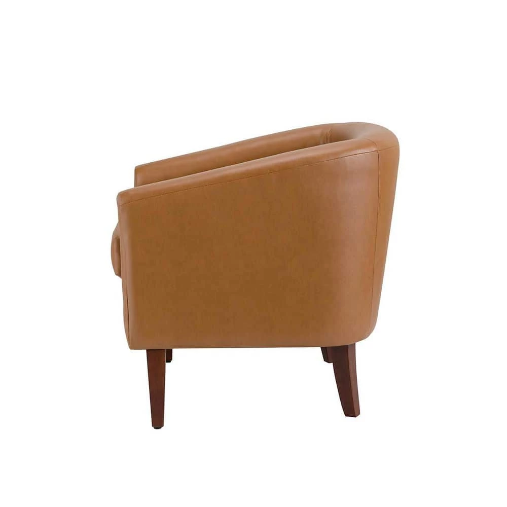 Liz Camel Vegan Leather Barrel Chair with Wooden Legs (Set of 2) by JAYDEN CREATION 2 Liz Camel Vegan Leather Barrel Chair with Wooden Legs (Set of 2) by JAYDEN CREATION - Image 2