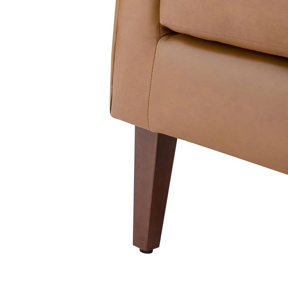 Liz Camel Vegan Leather Barrel Chair with Wooden Legs (Set of 2) by JAYDEN CREATION 8 Liz Camel Vegan Leather Barrel Chair with Wooden Legs (Set of 2) by JAYDEN CREATION - Image 8