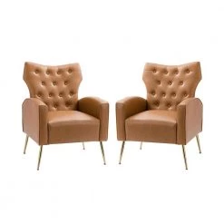 Actaeon Camel Accent Armchair with Metal Legs (Set of 2) by JAYDEN CREATION