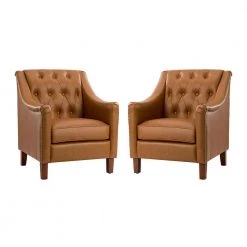 Lapithae Camel Armchair with Nailhead Trim (Set of 2) by JAYDEN CREATION