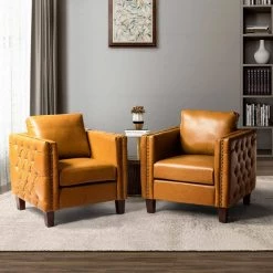 P1 a cido Camel Club Chair with Nailhead Trim (Set of 2) by JAYDEN CREATION -JAYDEN CREATION Sales camel jayden creation accent chairs chxr0291 camel s2 31 1000