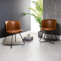 Erdeven Camel Faux Leather Side Chair with Cross Metal Legs (Set of 2) by JAYDEN CREATION -JAYDEN CREATION Sales camel jayden creation accent chairs hchww0128 camel 31 1000