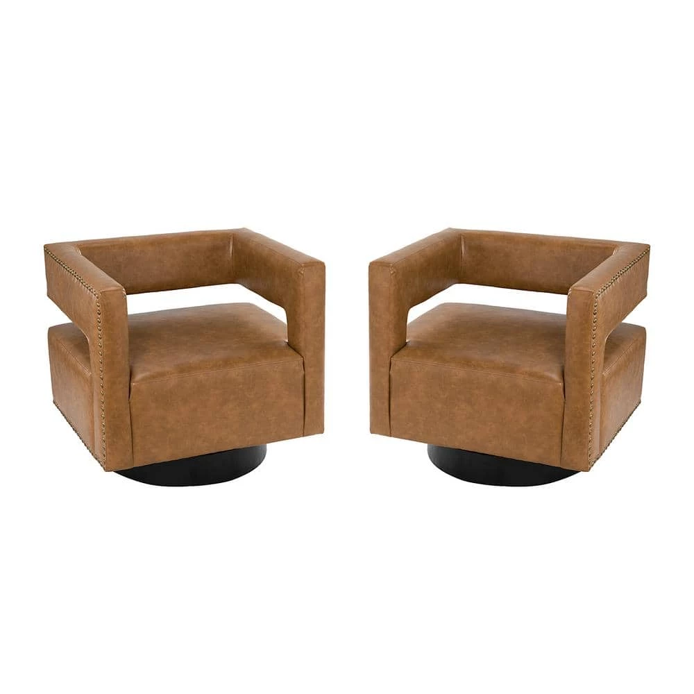 Ferrero Camel Swivel Barrel Chair with Metal Base (Set of 2) by JAYDEN CREATION 1 Ferrero Camel Swivel Barrel Chair with Metal Base (Set of 2) by JAYDEN CREATION