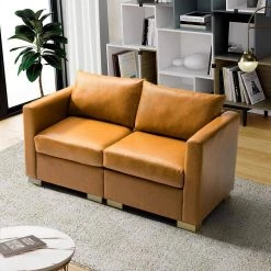 Ruben 51.3 in. Camel Modular Loveseat with Removable Cushions by JAYDEN CREATION -JAYDEN CREATION Sales camel jayden creation loveseats sfdt0330 camel 31 1000