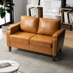 Mael 53 in. Camel Loveseat with Nailhead Trim by JAYDEN CREATION -JAYDEN CREATION Sales camel jayden creation loveseats sfhq0333 camel 31 1000