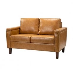 Mael 53 in. Camel Loveseat with Nailhead Trim by JAYDEN CREATION