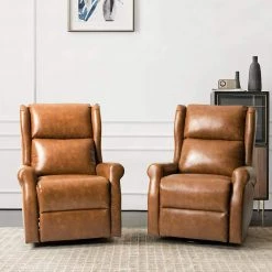 Chiang Camel Faux Leather Manual Swivel Recliner with Metal Base (Set of 2) by JAYDEN CREATION -JAYDEN CREATION Sales camel jayden creation recliners hrchd0241 camel s2 31 1000