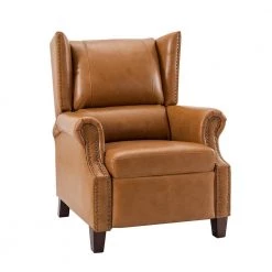 Coeus Genuine Leather Camel Manual Recliner with Nailhead Trims by JAYDEN CREATION