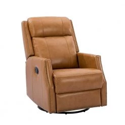 Helena Genuine Leather Camel Manual Swivel Recliner by JAYDEN CREATION