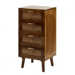 Luzon 4-Drawer 33 in. H x 16.5 in. W x 13.5 in. D Cherry Chest Nightstand with Rattan by JAYDEN CREATION
