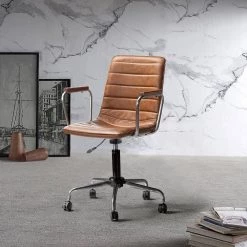 Saale Cognac PU Faux Leather Office Task Chair with Silver Base by JAYDEN CREATION -JAYDEN CREATION Sales cognac jayden creation task chairs hofww0087 cognac 31 1000