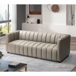 Pachynus 83" Genuine Leather Dove Sofa with Channel-tufted-A+B by JAYDEN CREATION -JAYDEN CREATION Sales dove jayden creation sofas couches sflb0481 dove a b 31 1000