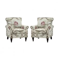 Auria Floral Armchair with Nailhead Trim (Set of 2) by JAYDEN CREATION