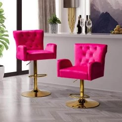 Luciana 41.7 in. Fuchsia Swivel Adjustable Height Bar Stool with Arms (Set of 2) by JAYDEN CREATION -JAYDEN CREATION Sales fuchsia jayden creation bar stools bsm0371 fuchsia 31 1000