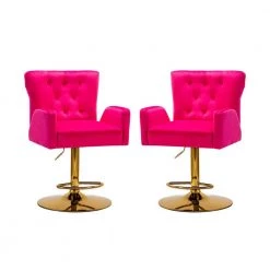 Luciana 41.7 in. Fuchsia Swivel Adjustable Height Bar Stool with Arms (Set of 2) by JAYDEN CREATION