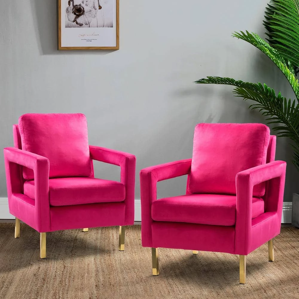 Anika Golden Base Fushia Comfy Arm Chair (Set of 2) by JAYDEN CREATION 10 Anika Golden Base Fushia Comfy Arm Chair (Set of 2) by JAYDEN CREATION - Image 10
