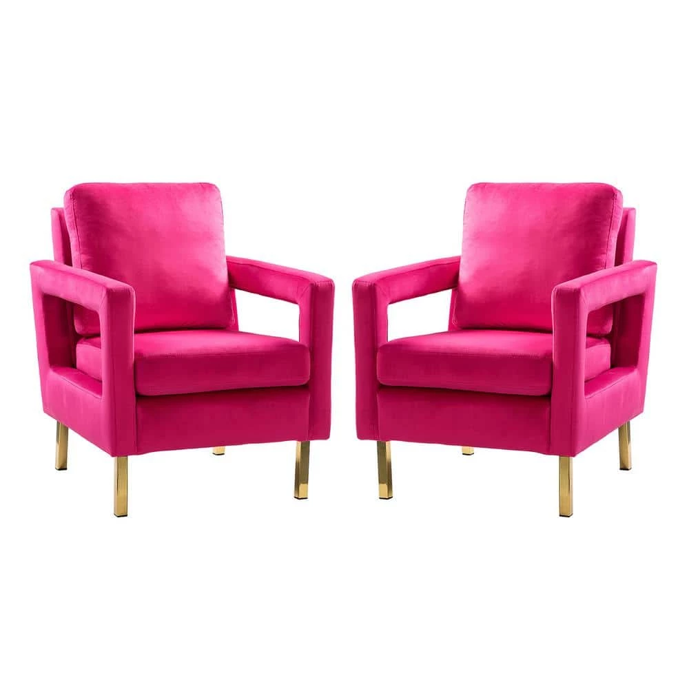 Anika Golden Base Fushia Comfy Arm Chair (Set of 2) by JAYDEN CREATION 1 Anika Golden Base Fushia Comfy Arm Chair (Set of 2) by JAYDEN CREATION
