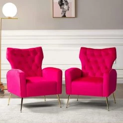 Brion Fushia Accent Wingback Chair with Button Tufted Back (Set of 2) by JAYDEN CREATION -JAYDEN CREATION Sales fushia jayden creation accent chairs chwh0116 fushia s2 31 1000