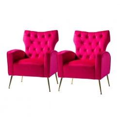 Brion Fushia Accent Wingback Chair with Button Tufted Back (Set of 2) by JAYDEN CREATION