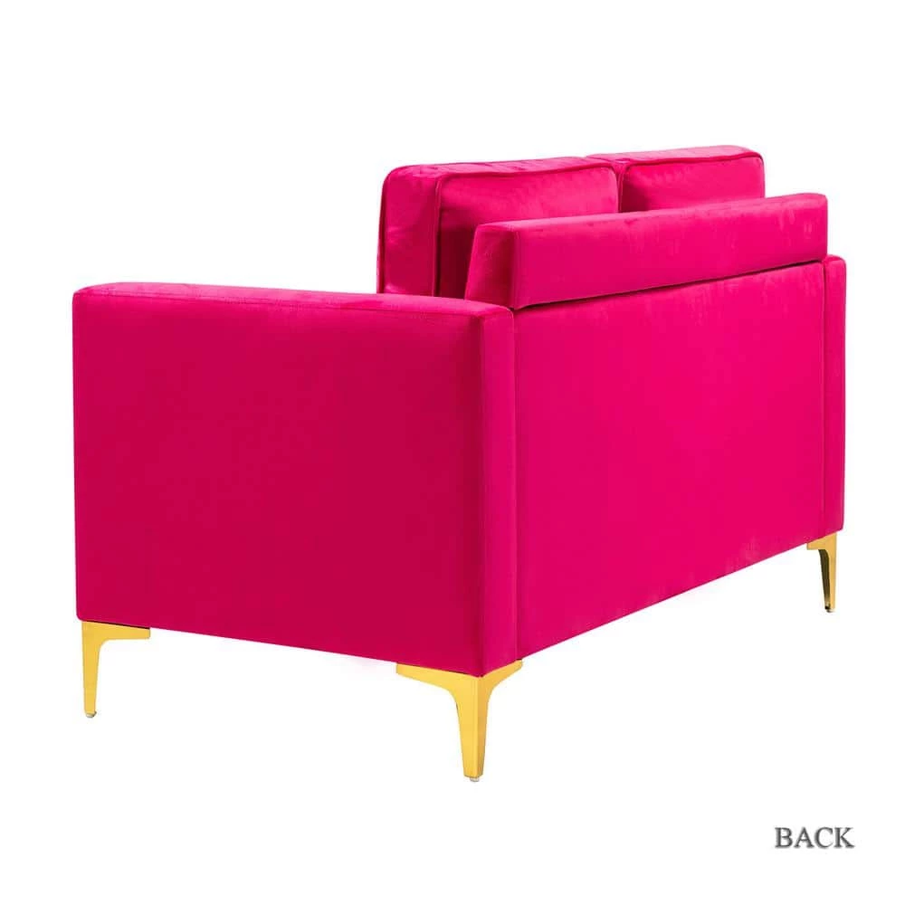 Belinda 51 in. Fushia Rose Golden Polyester 2-Seats Loveseats Velvet Sofa with Golden Base by JAYDEN CREATION 4 Belinda 51 in. Fushia Rose Golden Polyester 2-Seats Loveseats Velvet Sofa with Golden Base by JAYDEN CREATION - Image 4