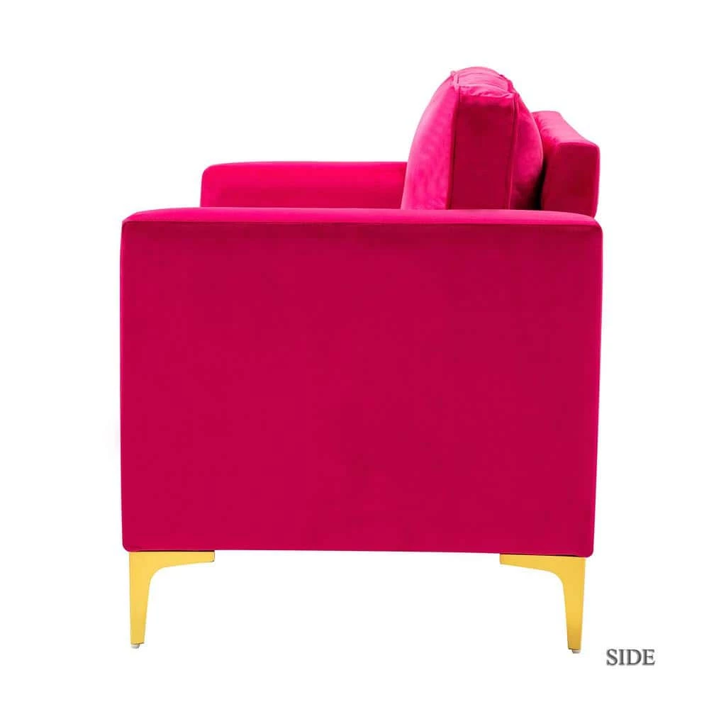 Belinda 51 in. Fushia Rose Golden Polyester 2-Seats Loveseats Velvet Sofa with Golden Base by JAYDEN CREATION 2 Belinda 51 in. Fushia Rose Golden Polyester 2-Seats Loveseats Velvet Sofa with Golden Base by JAYDEN CREATION - Image 2