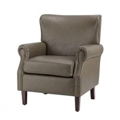 Enzo Vegan Leather Grey Armchair with Nailhead Trim by JAYDEN CREATION