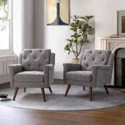 Oechalia Grey Armchair with Button-tufted set of 2 by JAYDEN CREATION -JAYDEN CREATION Sales gray jayden creation accent chairs chwh0526 grey s2 31 1000