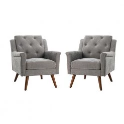 Oechalia Grey Armchair with Button-tufted set of 2 by JAYDEN CREATION