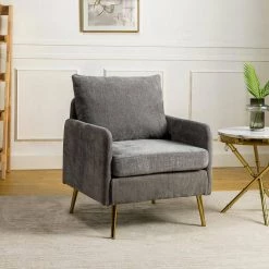 Magnesia Grey Armchair with Metal Legs by JAYDEN CREATION -JAYDEN CREATION Sales grey jayden creation accent chairs chhq0414 grey 31 1000