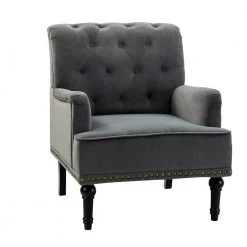 Enrica Grey Tufted Comfy Armchair with Nailhead Trim by JAYDEN CREATION