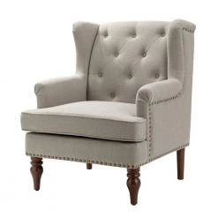 Cecília Grey Armchair with Solid Wood Legs by JAYDEN CREATION