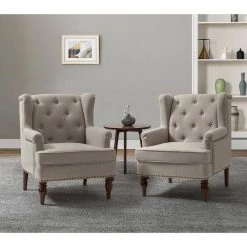 Cecília Grey Armchair With Solid Wood Legs Set of 2 by JAYDEN CREATION 19 Cecília Grey Armchair With Solid Wood Legs Set of 2 by JAYDEN CREATION -JAYDEN CREATION Sales grey jayden creation accent chairs chm0584 grey s2 31 1000