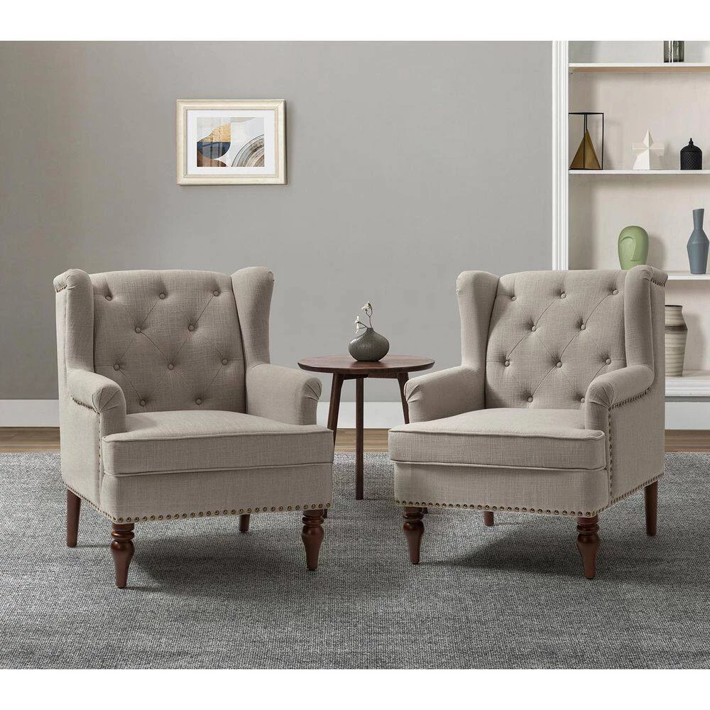 Cecília Grey Armchair With Solid Wood Legs Set of 2 by JAYDEN CREATION 10 Cecília Grey Armchair With Solid Wood Legs Set of 2 by JAYDEN CREATION - Image 10