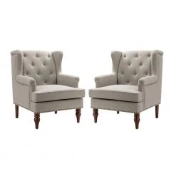 Cecília Grey Armchair With Solid Wood Legs Set of 2 by JAYDEN CREATION