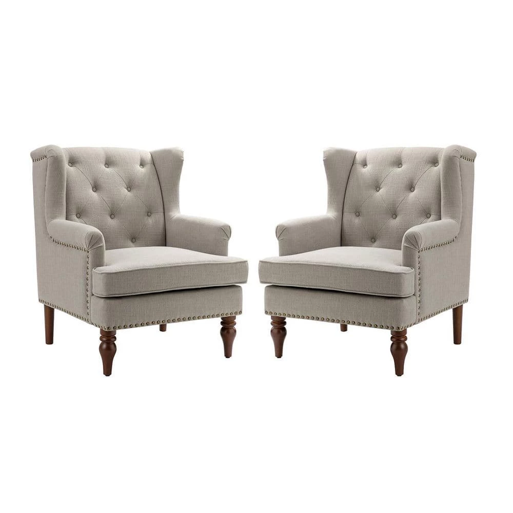 Cecília Grey Armchair With Solid Wood Legs Set of 2 by JAYDEN CREATION 1 Cecília Grey Armchair With Solid Wood Legs Set of 2 by JAYDEN CREATION