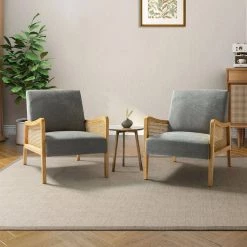 Finebaik Grey ArmChair with Solid Wood Legs (Set of 2) by JAYDEN CREATION -JAYDEN CREATION Sales grey jayden creation accent chairs chs0461 grey s2 31 1000