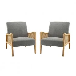 Finebaik Grey ArmChair with Solid Wood Legs (Set of 2) by JAYDEN CREATION