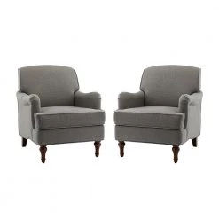 Achilles Grey Armchair with Turned Legs (Set of 2) by JAYDEN CREATION